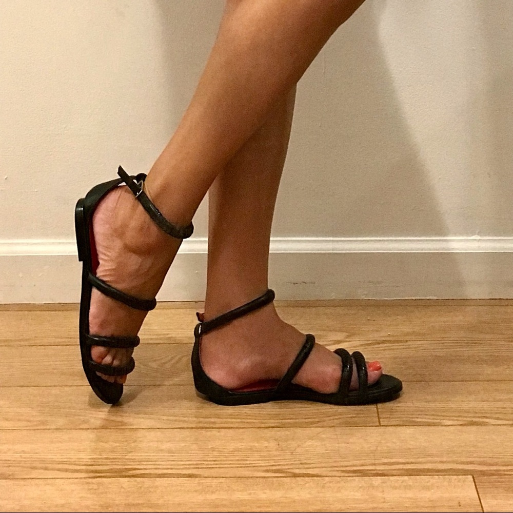 Charles Jourdan black leather ankle wrap sandals - Picture 4 of 15
